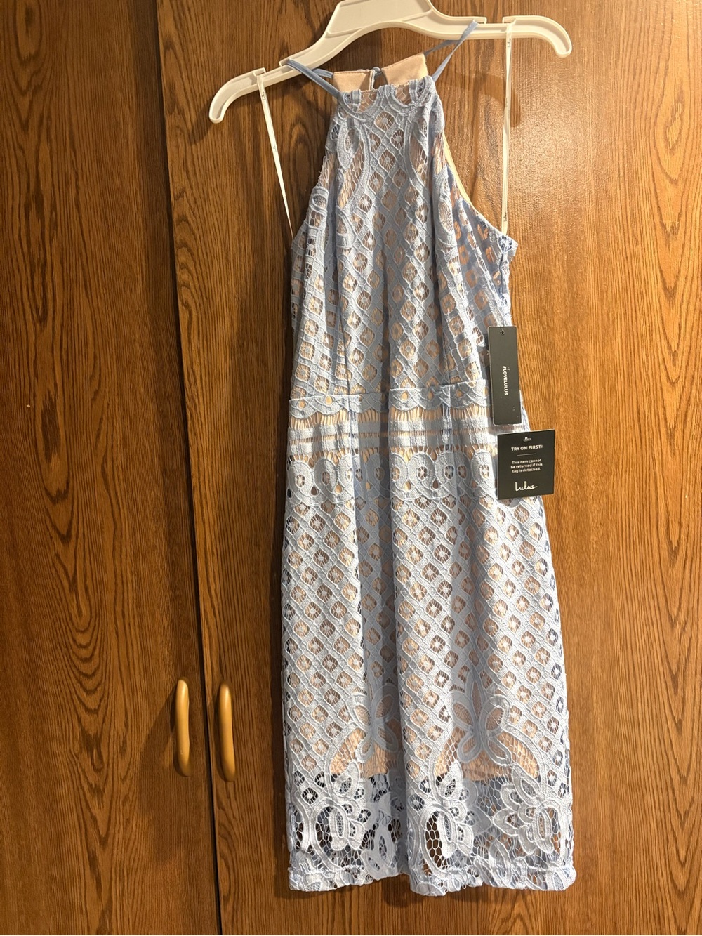 Lulu's Sky Blue Lace Halter Midi Dress
